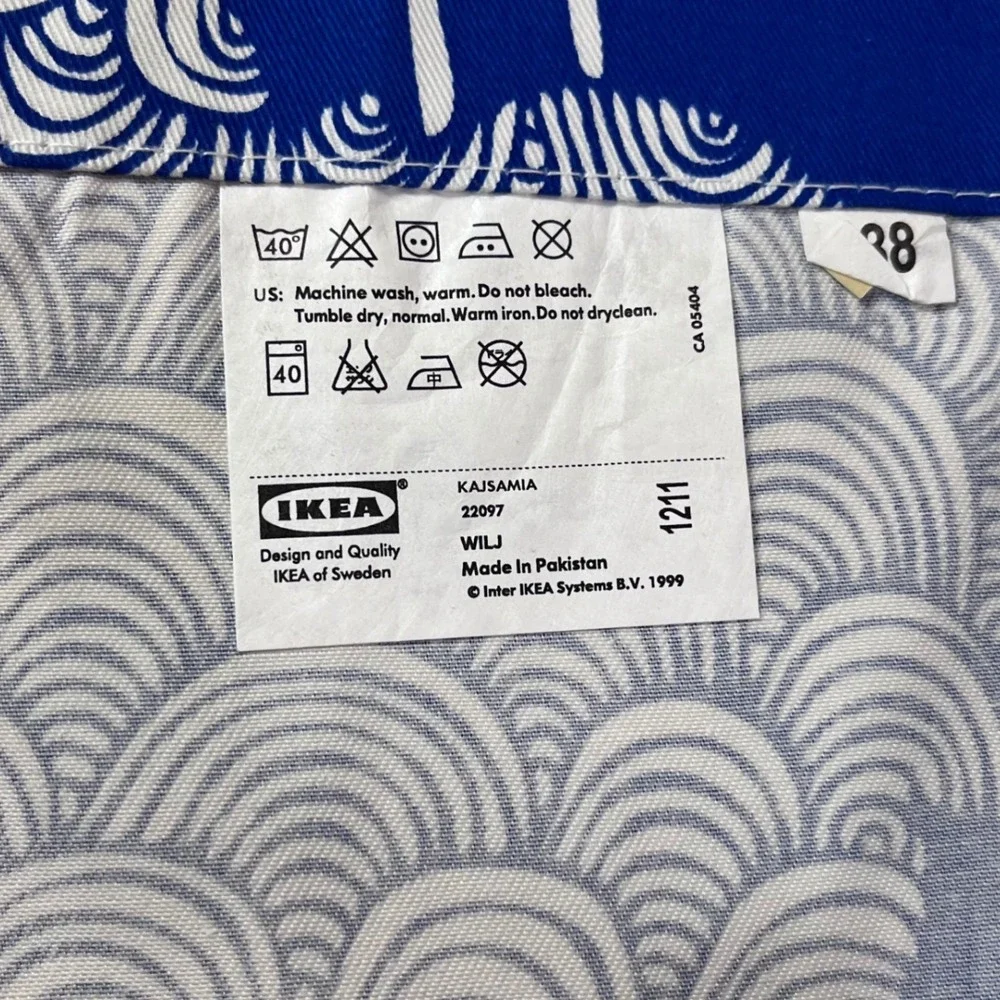Vtg IKEA Kajsamia Blue White Graphic Tree Grommet Curtain Panels Pair 58x98